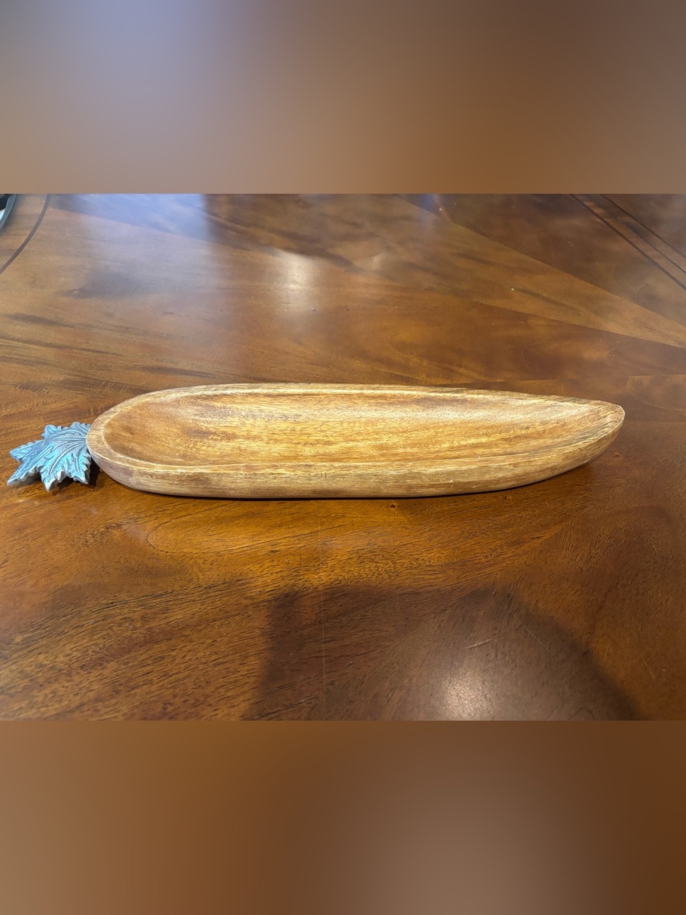 NWOT Hand-Carved Wooden Carrot with Pewter Accents $60 - Made in India!